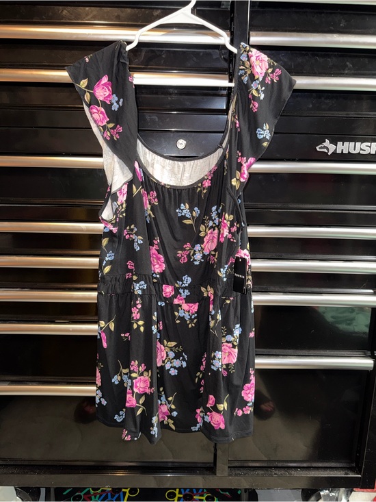 torrid Tops - torrid Black Floral Ruffle-Sleeve Top with Pink & Blue Roses